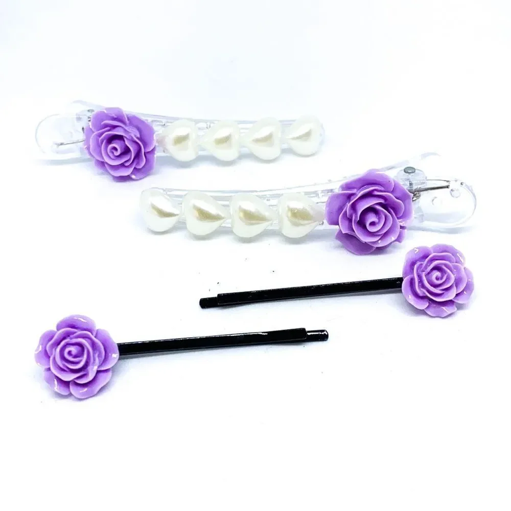 NWT Purple Rose Acrylic hair clip/hair pin set